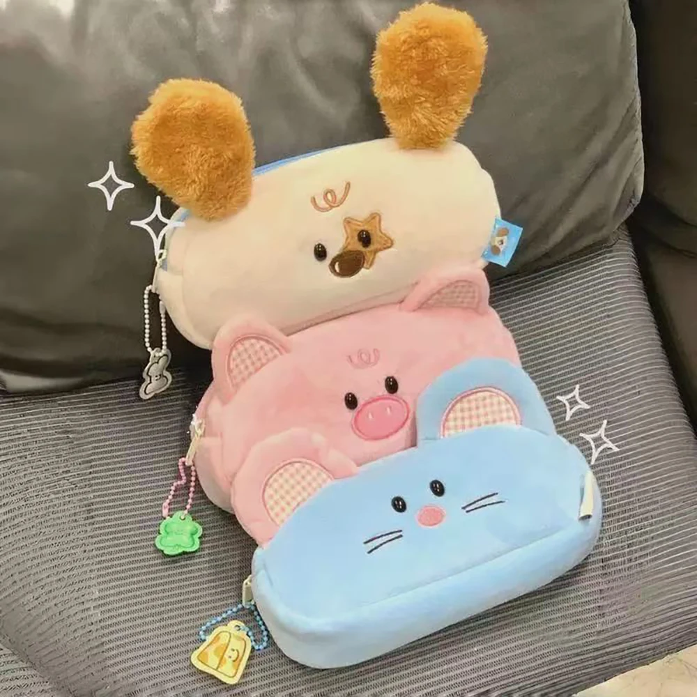 Cute Plush Cartoon Animal Pen Bag Large Capacity Storage Bag Plush Portable Makeup Bag