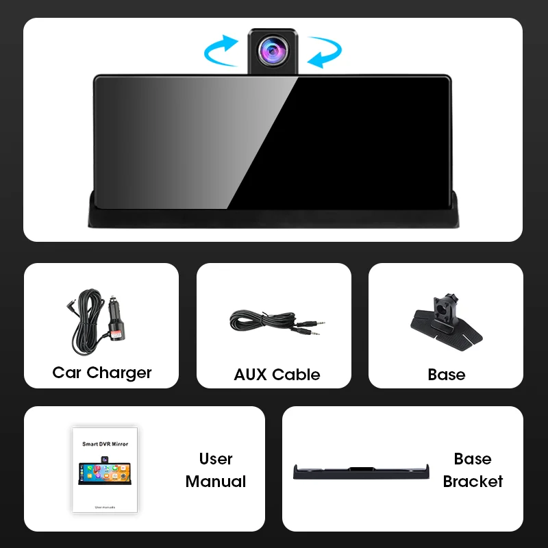 10.26 インチ UHD カー DVR 4K ダッシュカム ワイヤレス CarPlay