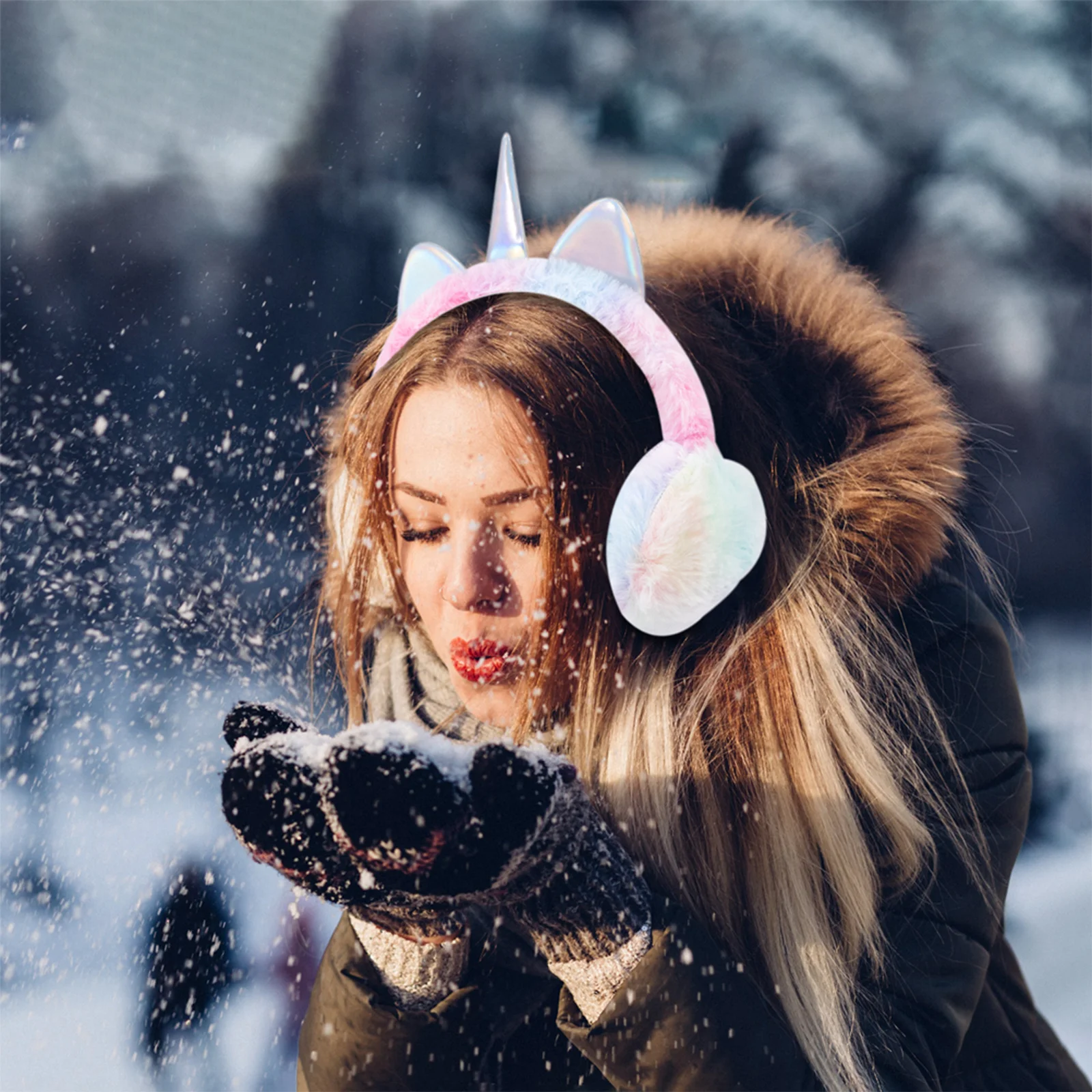 1 قطعة يفشل الترتر سباركلي يونيكورن تصميم غطاء للأذنين الدافئة للنساء الشتاء غطاء للأذن جميل الأذن دفئا هدية عيد #3