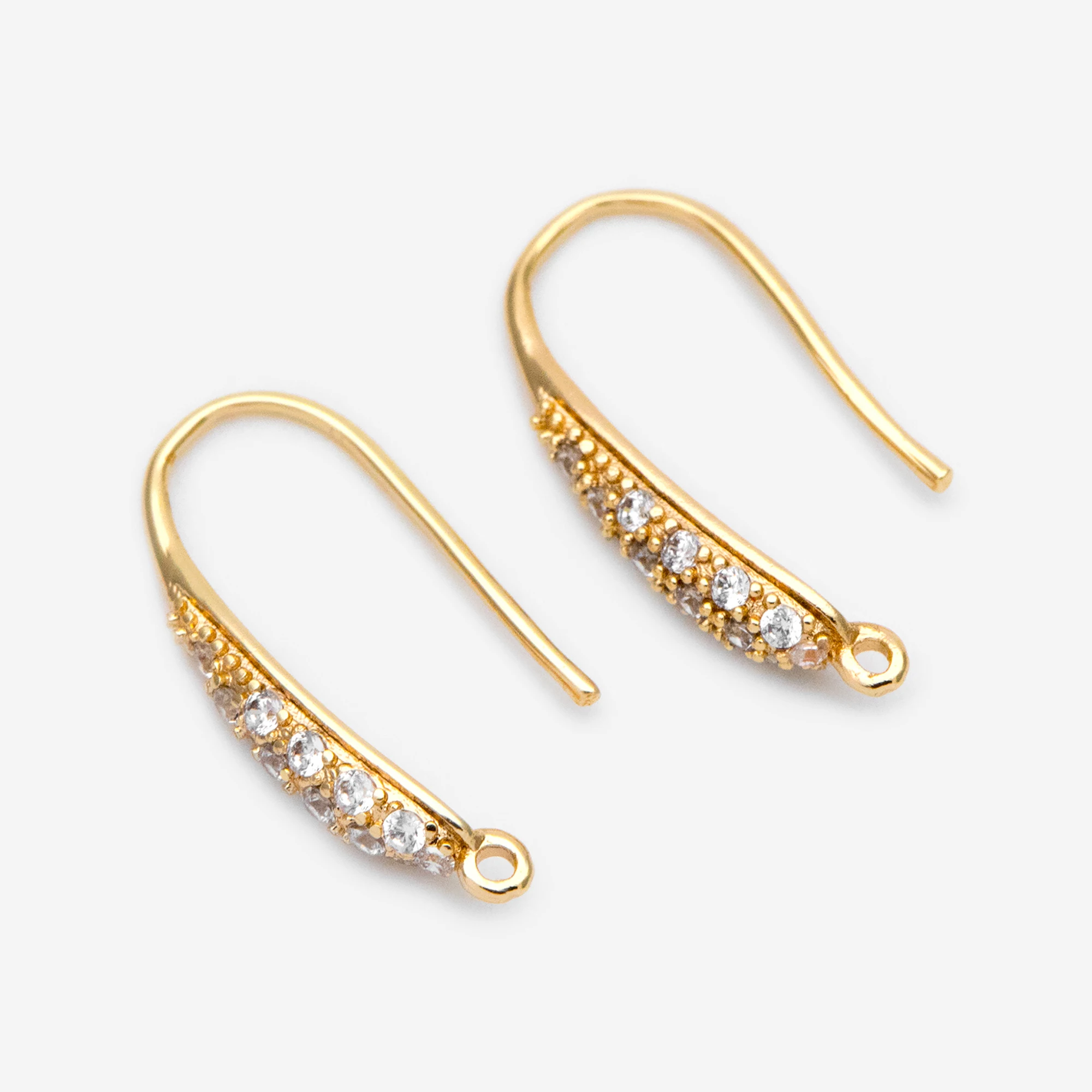 

10pcs CZ Paved Earring Hooks 19x9mm, 18K Gold Plated Brass Earwires, Shiny Earring Components Wholesale (GB-1447)