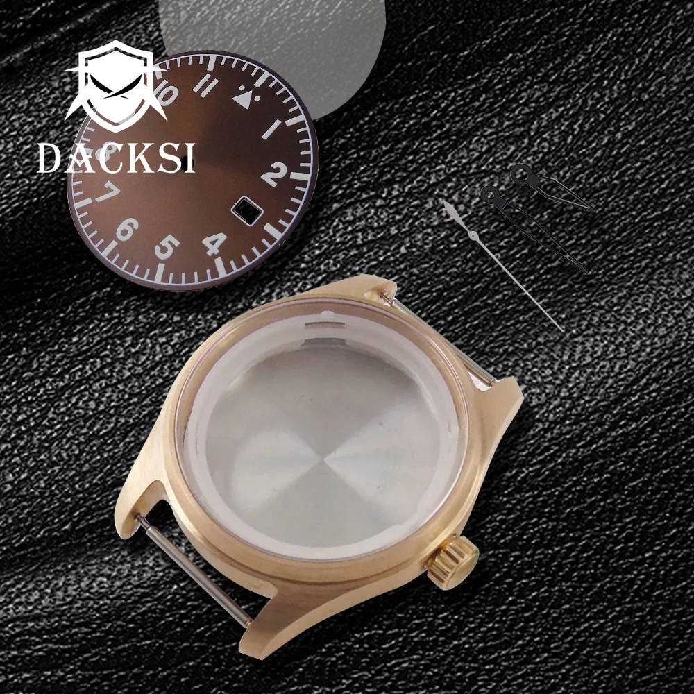 DACKSI 39mm Cusn8 Solid Bronze Watch Case 33.6mm Lume Watch Dial Hands Fit NH35a NH36 NH34 Waterproof Screw Crown Sapphire Glass