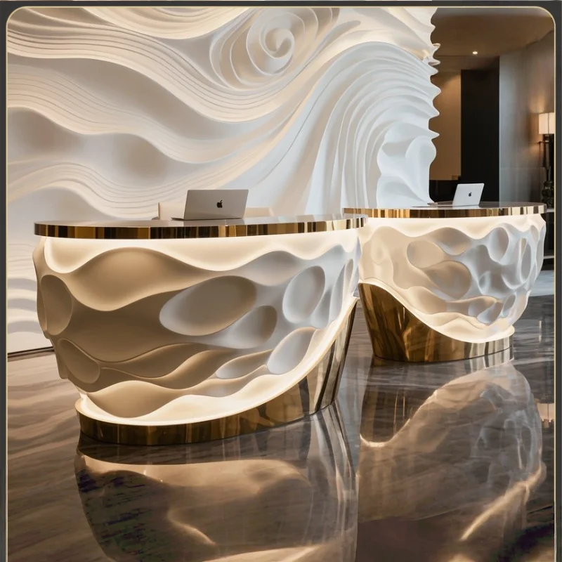 

Customized.Yicheng Beauty Wholesale Modern Special-shaped Company Front Desk Salon Paint bar Counter Fiberglass Reception Desk f