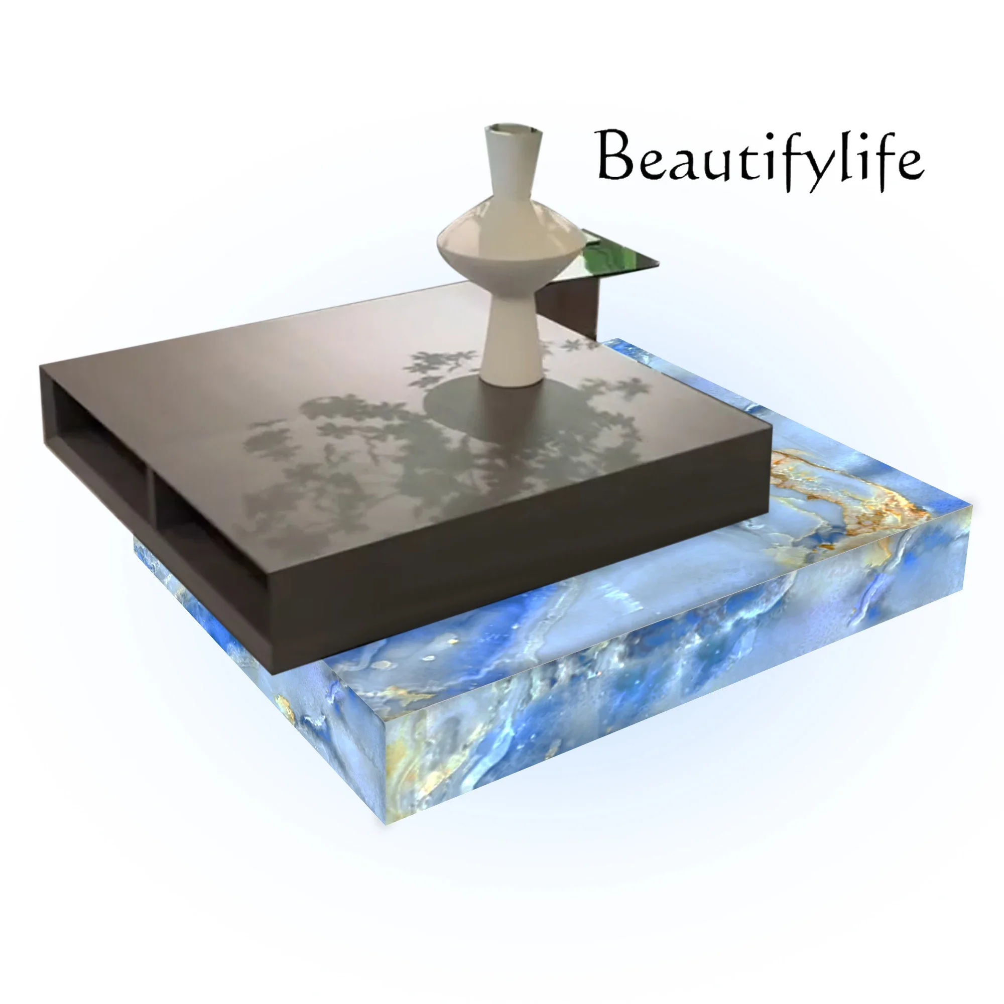 X Italian Minimalist Square Coffee Table Jade Modern Storage Home Living Room Coffee Table
