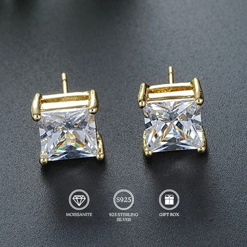 1 Pair 0.5/1/2/3 Carat Enduring 925 Silver Moissanite Stud Earrings, Simple Refinement, Four-Prong Setting, Attractive Option.