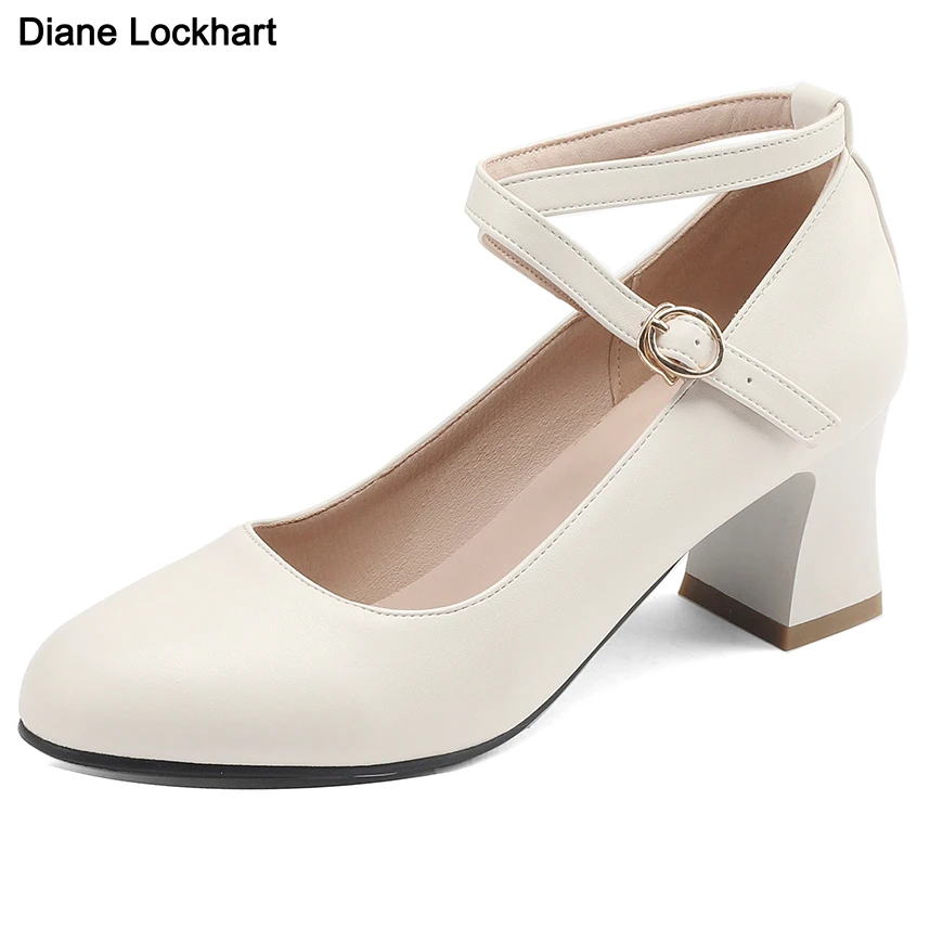 

Модные женские туфли с круглым носком и перекрестным ремешком на щиколотке, женские туфли на толстом каблуке, женские туфли-лодочки Мэри Джейн, белое платье, высокие каблуки