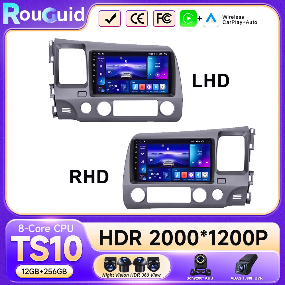 

Автомагнитола для Honda Civic 8-го поколения (2005-2011) с мультимедиа, беспроводным CarPlay и Android Auto