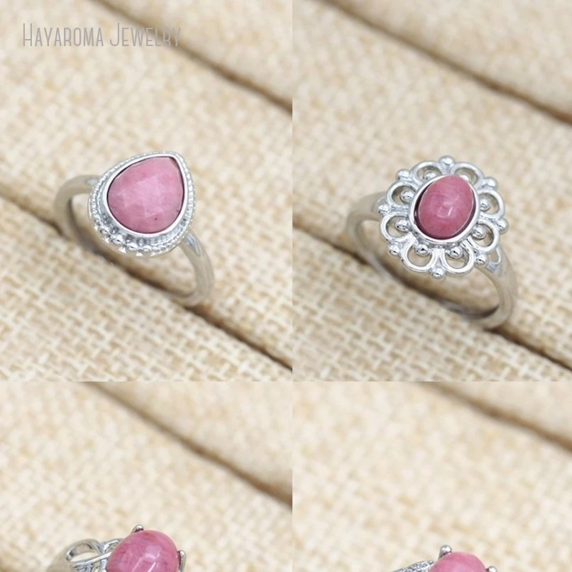 10Pcs Semi-precious Stone Rhodonite Geometric Wholesale Ring RM51250