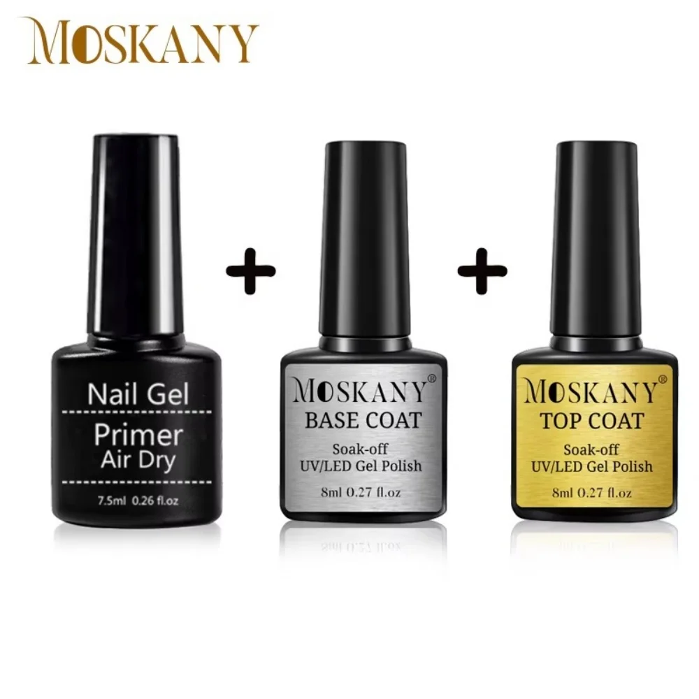 Moskan – mélange de Gel de colle pour ongles, ensemble de 3 pièces, apprêt sans acide, ongles secs à l'air avec couche de Base pour tremper le vernis à ongles Gel, Kit d'outils de manucure