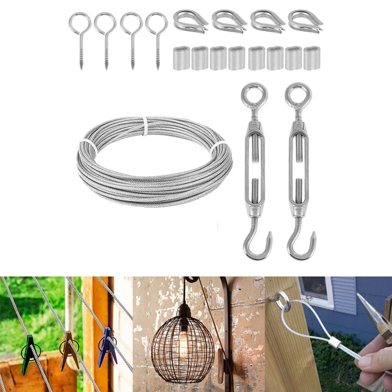 Cable Kit 15M/3Mm Stainless Steel Wire Rope Wire Cable Railing Kit PVC Coated For Climbing Plants Garden Wire Balustrade