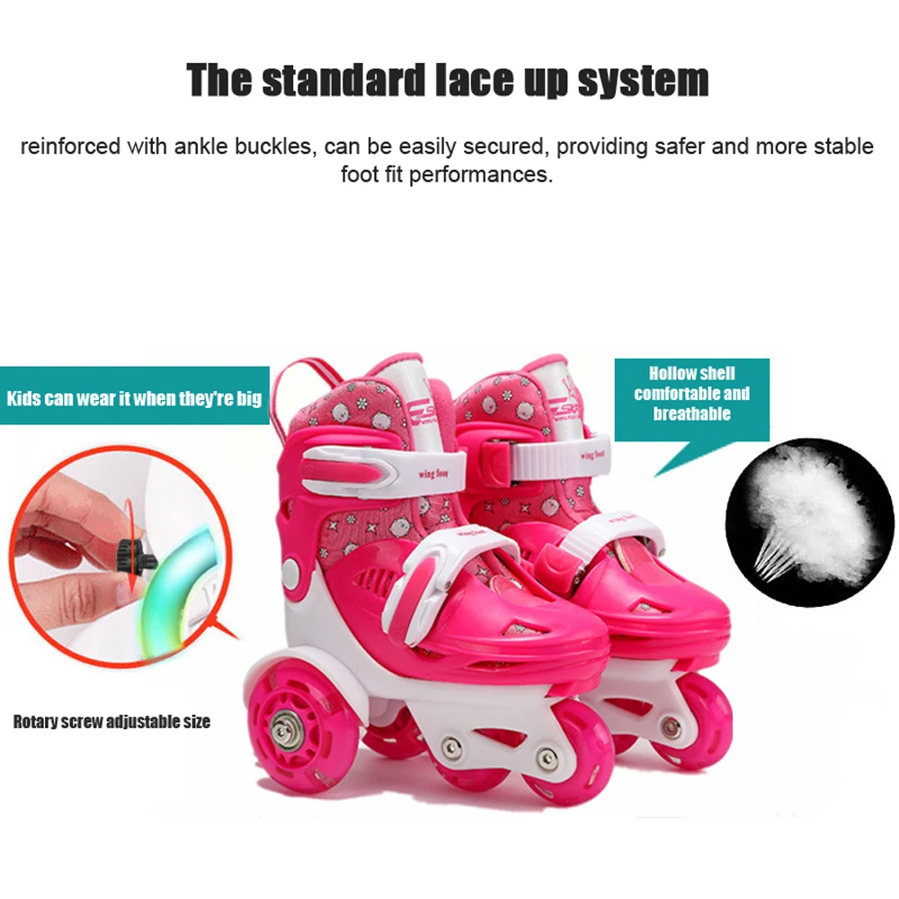 Flash Skating Shoes Kids Beginner Roller Skating Shoes Set Children Skates with Kneepad Elbow Pads Helmet Roadblock Backpack