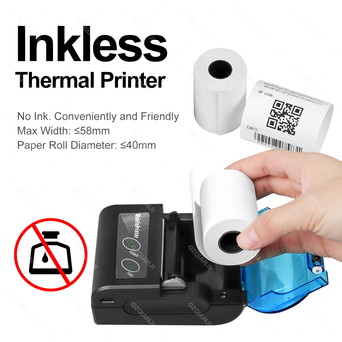 58mm Mini Thermal Receipt Printer Pocket Mobile Wireless Bluetooth Bill Ticket Thermal Printer Portable Ink-less For Android IOS