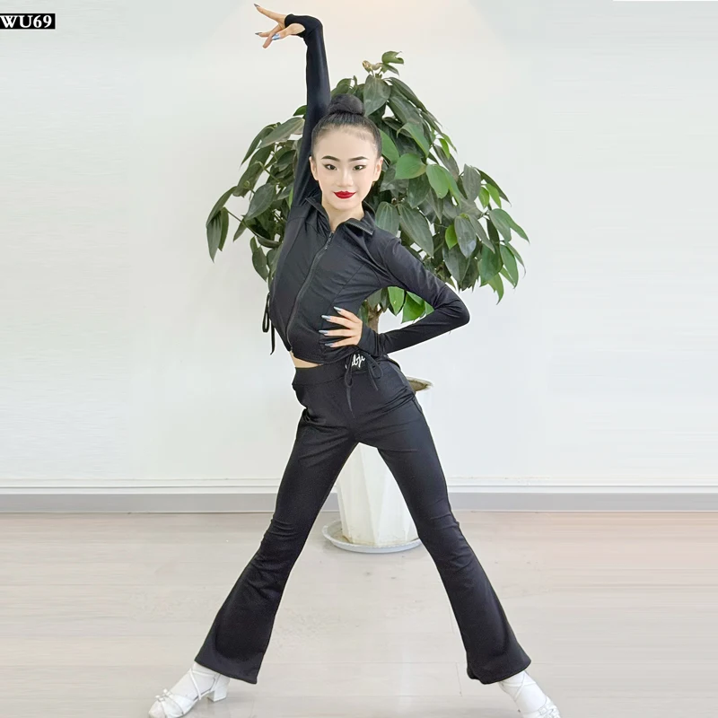 ชุดฝึกซ้อมเต้นละตินสำหรับเด็กผู้หญิง ชุดฝึกซ้อมการแสดงเต้นสำหรับเด็กคุณภาพสูงแบบใหม่ ชุดกางเกงแยกชิ้น