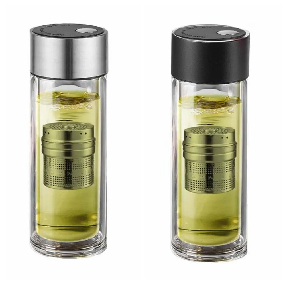 كوب شاي زجاجي مزدوج الجدار مع مصفاة شاي زجاجة مياه معزولة 500 مل غطاء مغناطيسي كوب زجاجي مغناطيسي للسفر #6