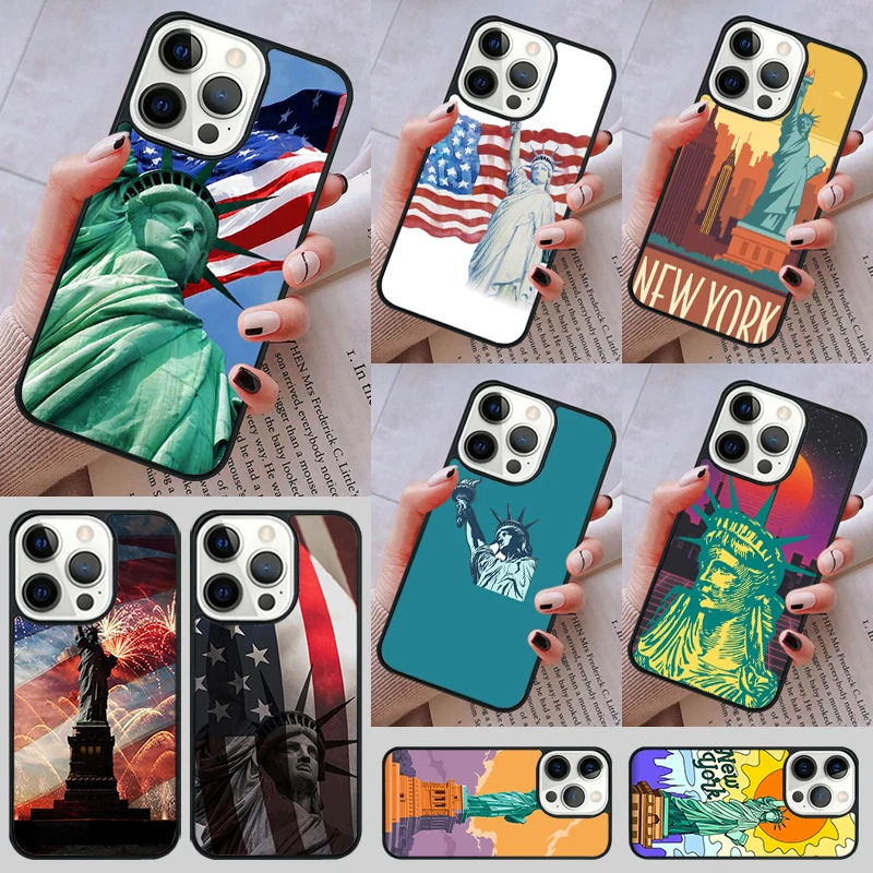 America Flag Statue of Liberty Phone Case cover For iPhone 14 13 15 16 Pro Max Coque 12 11 Pro Max For Apple 8 PLUS 7 6S XS