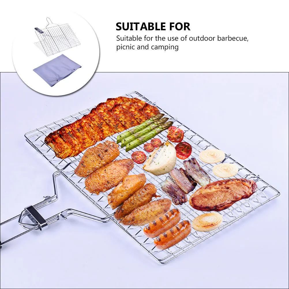 

1Set Stainless Steel Bbq Mesh Sturdy Grill Net Clip for Outdoor Barbecue Camping Picnic Use Meat Vegetables Fish Chicken Wings
