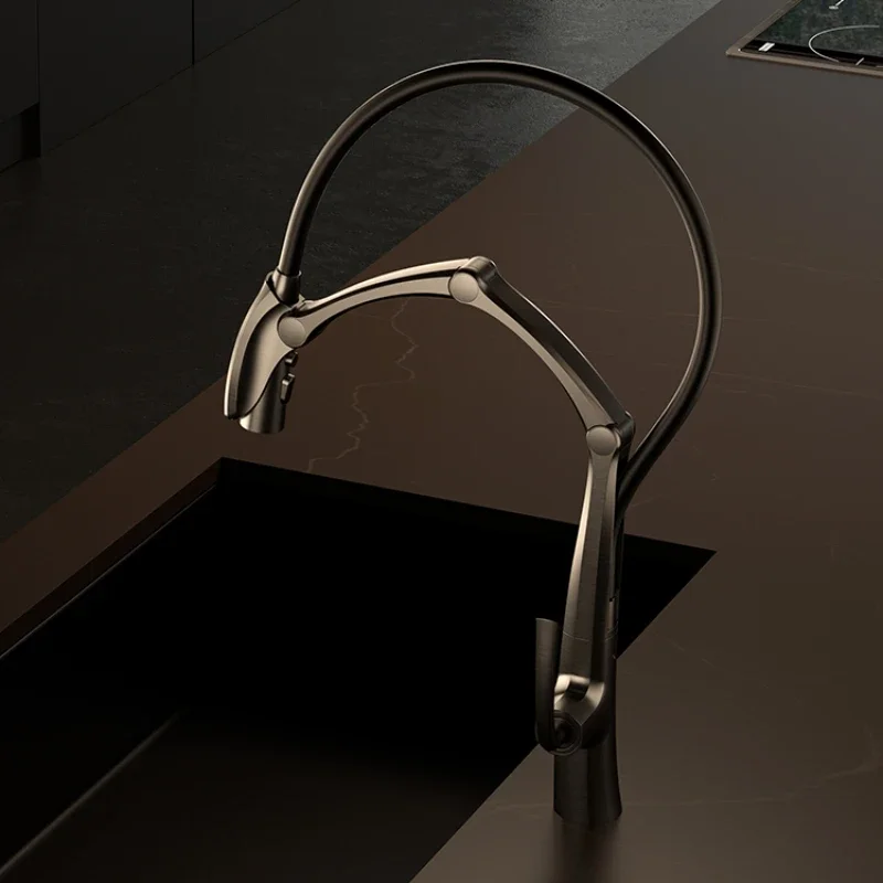 Gunmetal/Brushed Gold/Chrome Pull-Out kitchen Faucet Digital Display Intelligent Cold And Hot Sink Water Tap