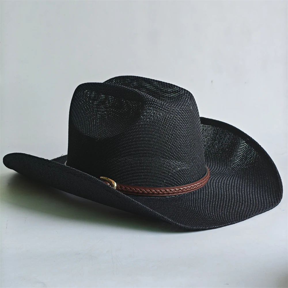 New Summer Straw Cowboy Hat Fashion Machine-woven Wide Brim Hat for Women Men Outdoor Beach Travel Vacation Sun Protection