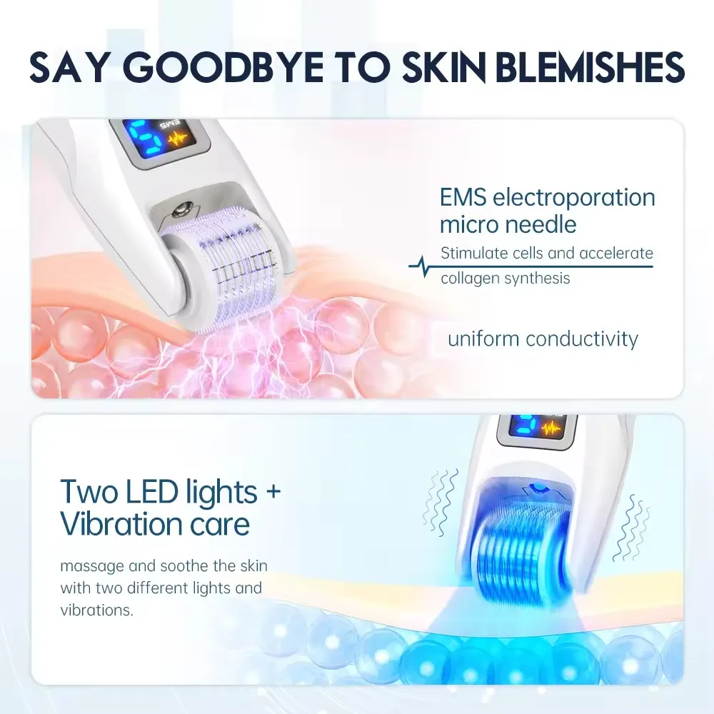 Новый Derma Roller G5 светодиодная светотерапия Dermaroller EMS микротоковый уход за кожей косметический аппарат вибрационный массажный ролик
