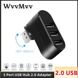 Adaptador USB HUB 2,0 giratorio, divisor de 3 puertos USB, lector de disco U de alta velocidad para Xiaomi, Macbook Pro, ordenador portátil, accesorios de PC