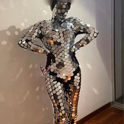 Mirror Jumpsuit Customized Make Modern Singer Party Show Bodysuit Sexy sparkly glass cloth Luxury Outfit
