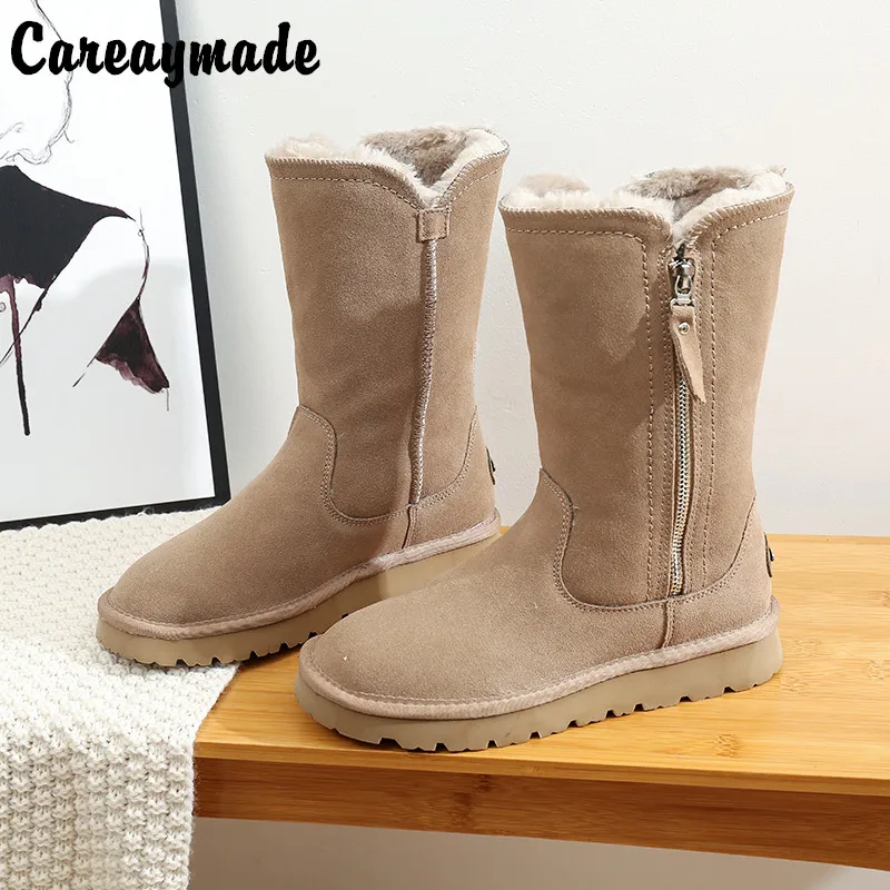 

Женские зимние ботинки Careaymade из натуральной кожи, зимние женские утепленные Нескользящие ботинки с плюшевой подкладкой, теплые хлопковые ботинки с боковой молнией
