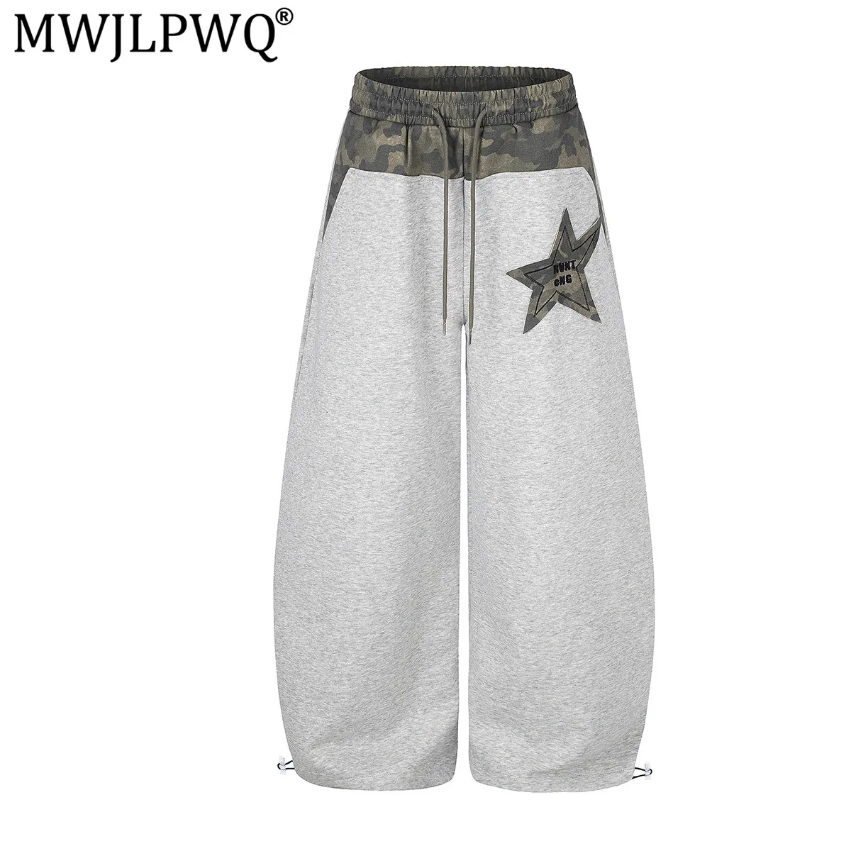 MWJLPWQ American-Style Retro Camouflage Waistband Sweatpants Men's Spliced Design Nihced Straight Wide-Leg Casual Pants 20541