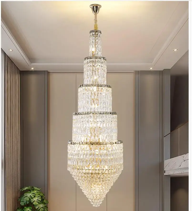 

Luxury Crystal Chandelier Modern Staircase Pendant Lighting Fixtures D65cm H210cm Candle Long Hallway Lobby Hanging Cristal Lamp