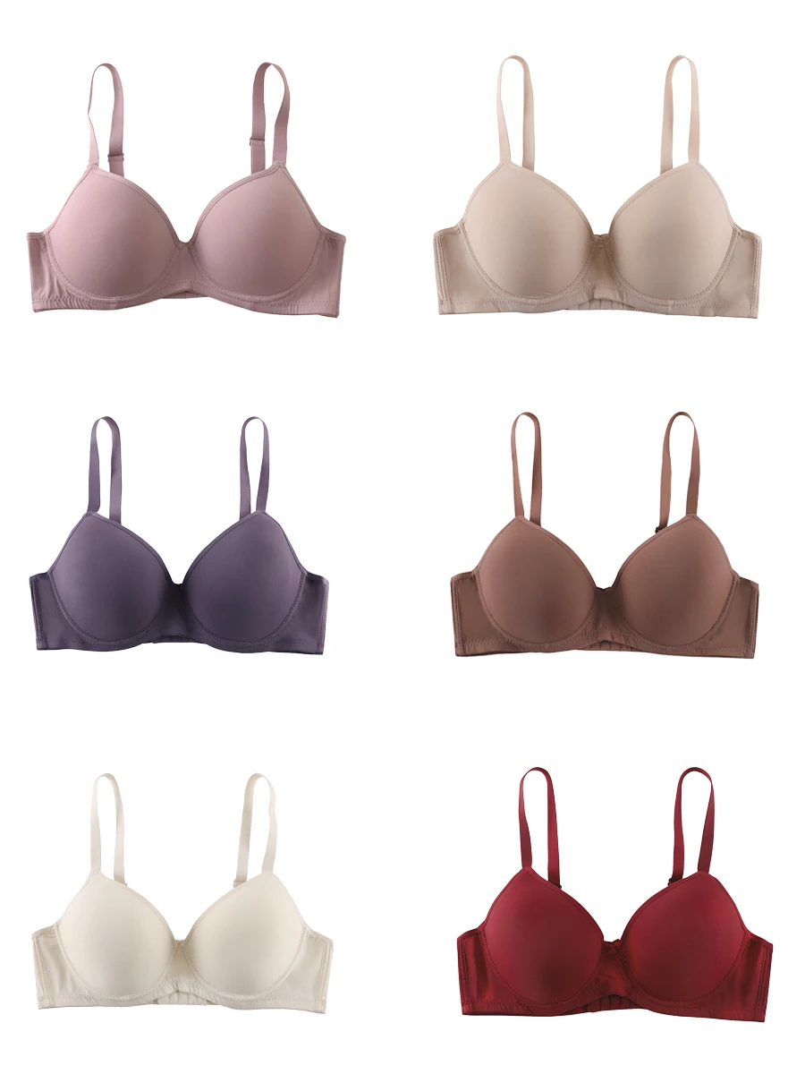 6pcs Simple Solid T-Shirt Bras Comfy & Breathable Push Up Bra Women\'s Lingerie &Underwear