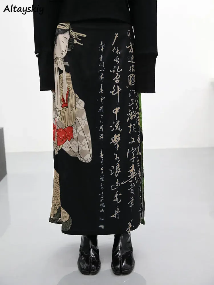 

Skirts Women Spring New Design Chinese Streetwear Cool Chic Printed Casual Hot Sale Character Office Ladies Fashion All-match