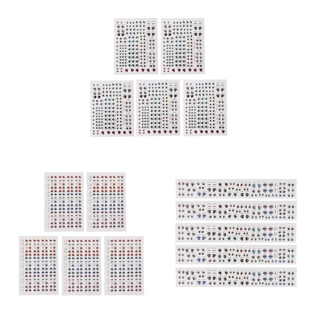 5 Sheets Assorted Cartoon Eye Stickers Decals for Clay Doll Making