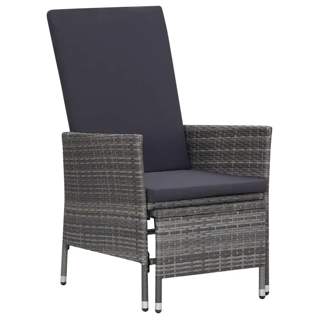 Adjustable Gray Reclining Patio Chair with Cushions - Stylish Poly Rattan Outdoor Furniture