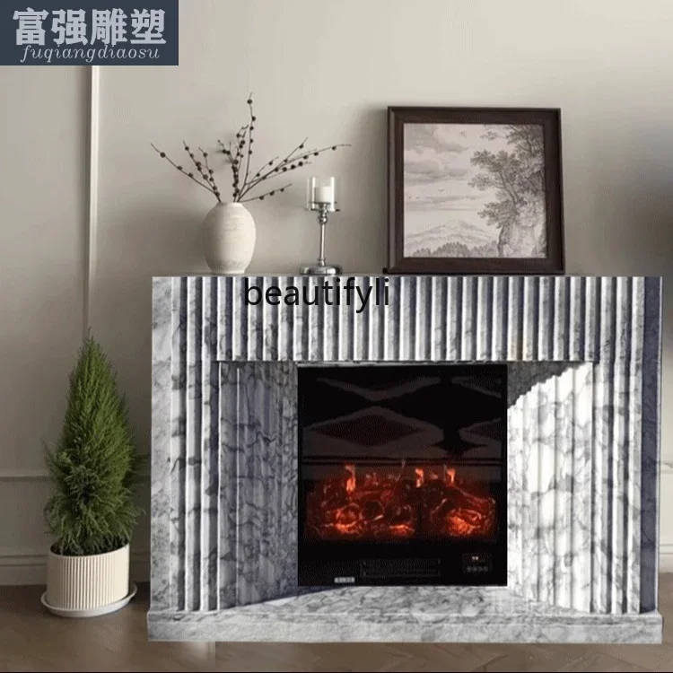 

French fireplace natural marble simple wind big flower white fireplace cabinet custom manufacturer YH