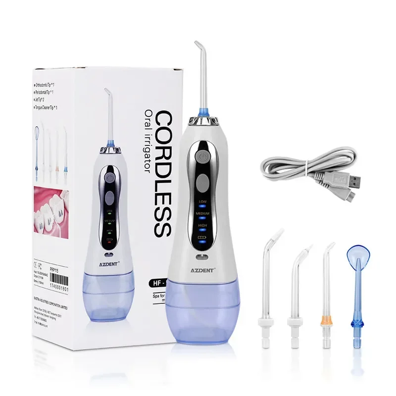 

AZDENT HF-5 Portable Water Dentals Flosser USB Rechargeable Water Jet Floss Tooth Pick 5 Jet Tip 300ml Oral Irrigator