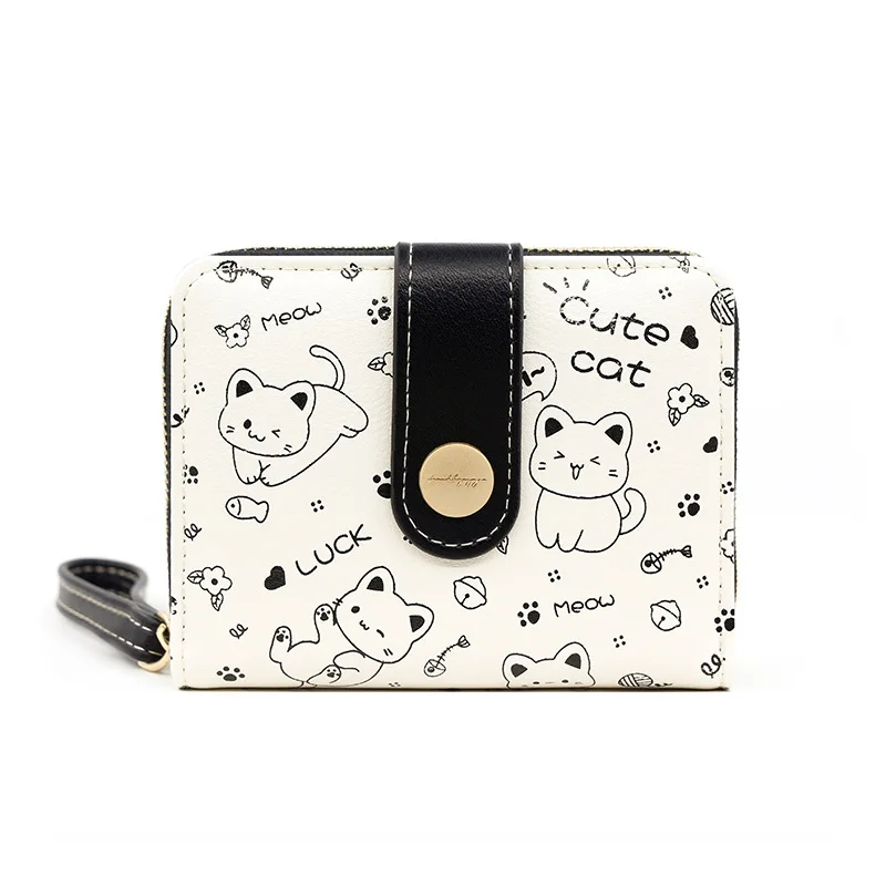 Cute Cat Wallet Japanese-style Short Card Case Money Bag Zipper Wallets for Women Key Storage Purse Coin Purse
