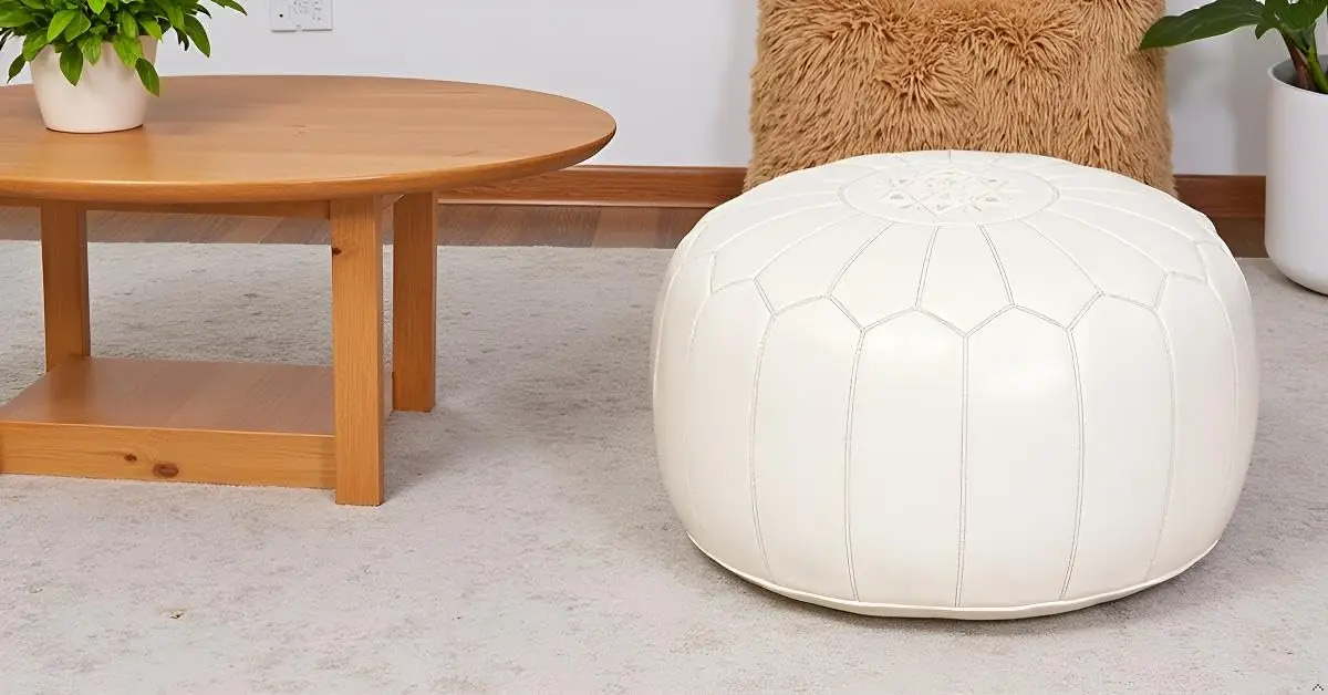 #Stuffed Round Design Moroccan Leather Pouf Ottoman, Handmade, Pre-Filled, 100% Genuine Leather, 13” Height x 20”, Customized