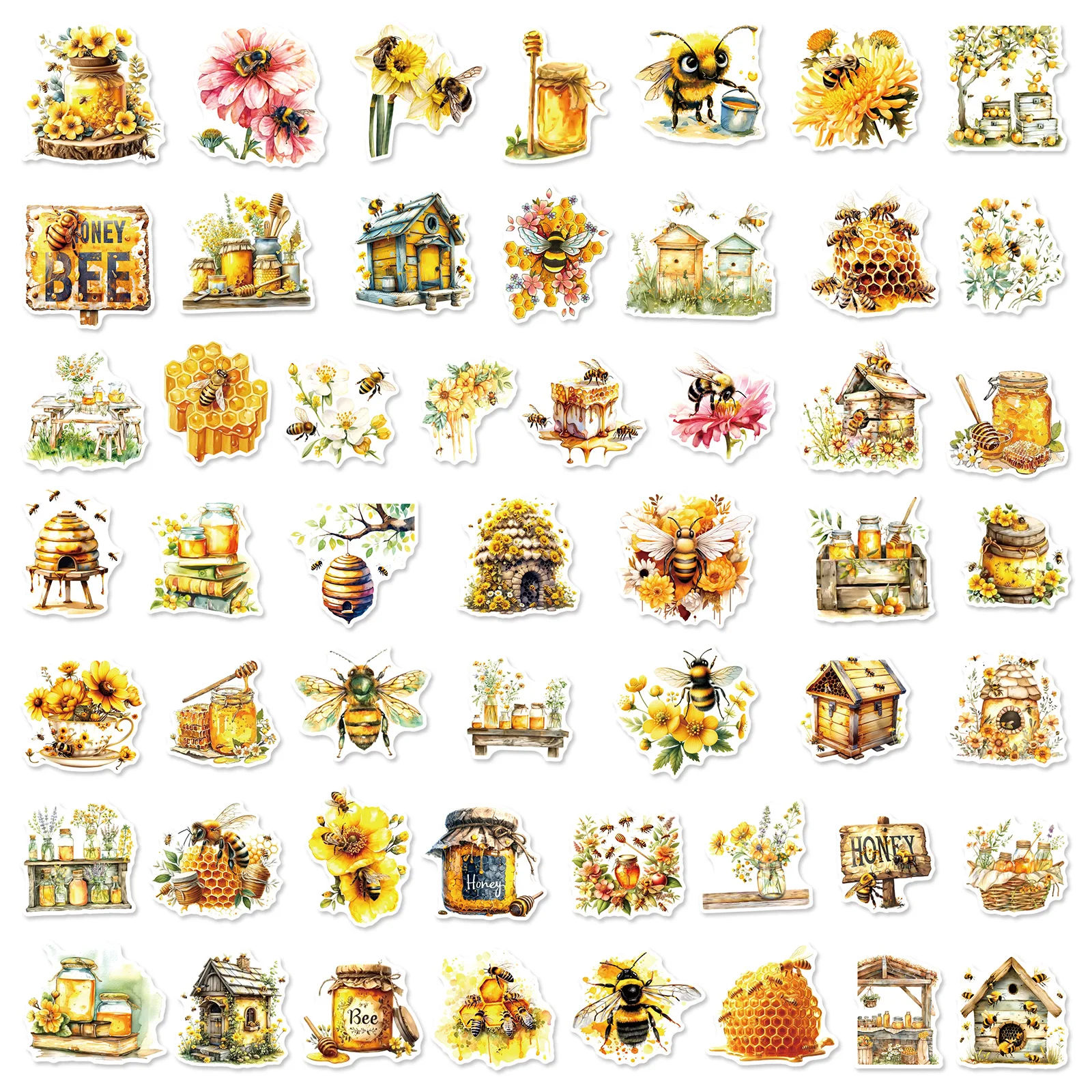 

50PCS Flowers Bee Waterproof Creative Cartoon Stickers Decoration Notebook Mobile Guitar Water Cup Suitcase Graffiti Kids Toys