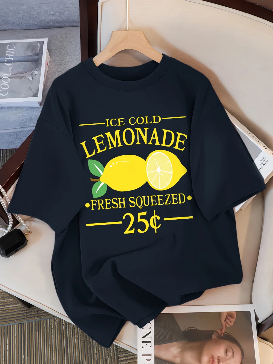 

Iced Cold Lemonade Fresh Squeezed Printed Women T Shirt Loose Casual Short Sleeve Cotton Trendy T-Shirt Summer Hip Hop Clothes