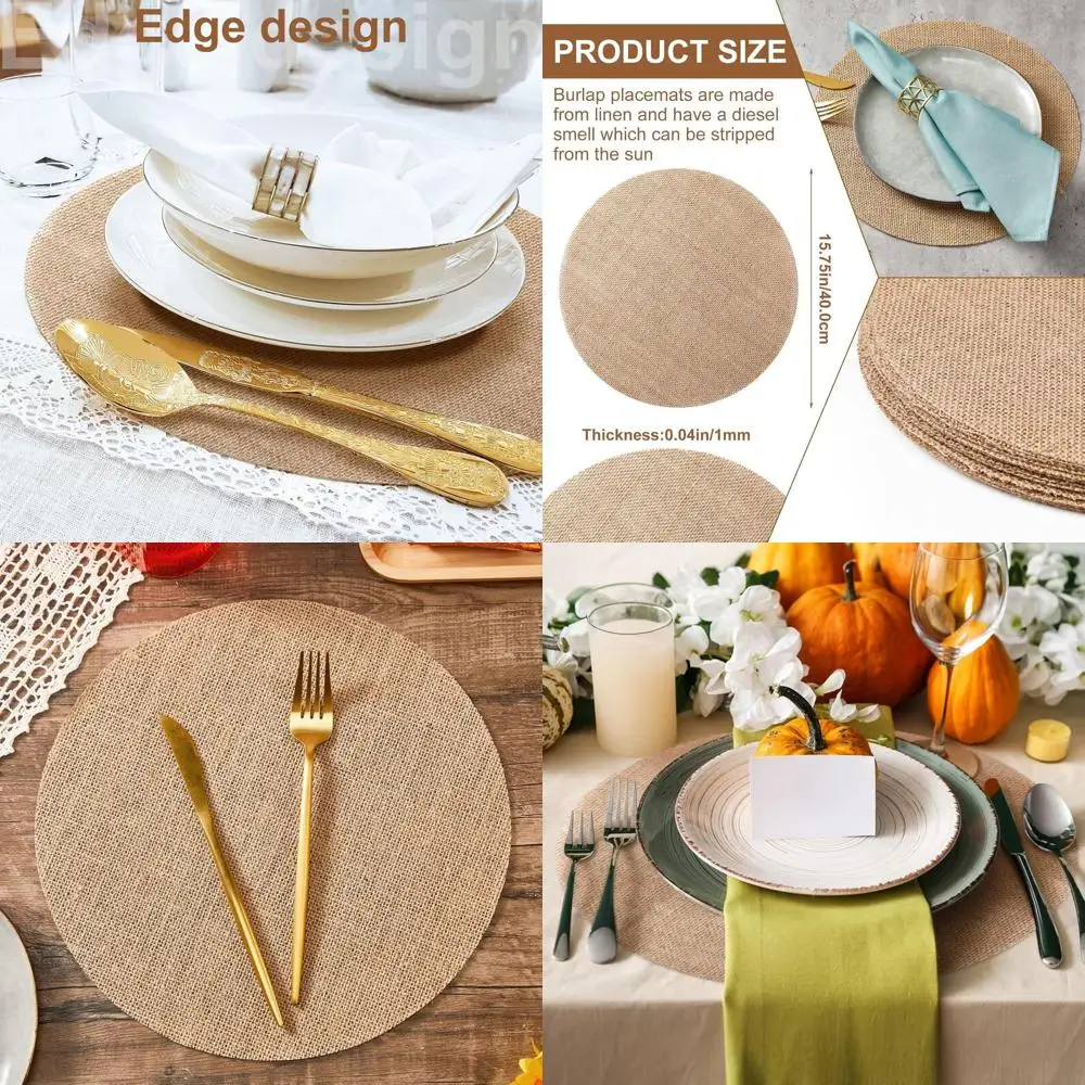 

Set of 100 Brown Burlap Round Placemats, 15.75 Inch, Reusable for Rustic Wedding, Christmas, Dinner, and Holiday Table Decor