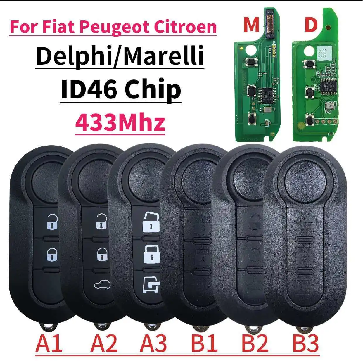 JXKEY ID46 chip 433MHz Car Remote Key For Fiat 500 Punto Panda Bravo Delphi 500L Ducato Citroen Jumper Peugeot Boxer Marelli Key