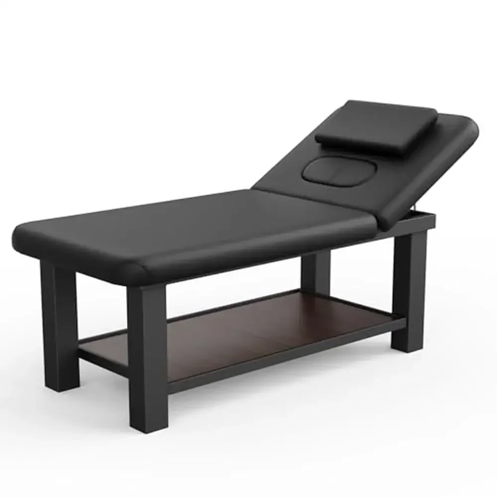 Massage Table Physical Therapy Spa Facial Treatment Bed Adjustable Backrest Storage Space Black PU Leather Versatile Modes