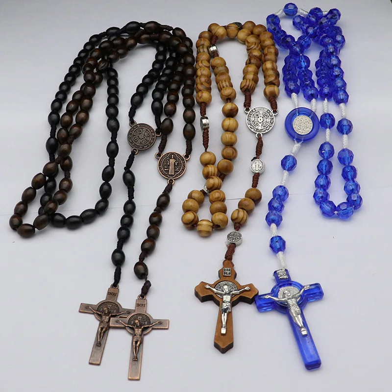 Faith & Gospel Cross Rosary Beads Necklace for Women Men Christian Virgin Mary INRI Pendant Chain Fashion Religion Jewelry