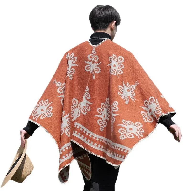 Autumn and Winter New  Cape Shawl Warm Men's Hot Selling Split Cape Travel Driving Multi-purpose Poncho Cloak P1