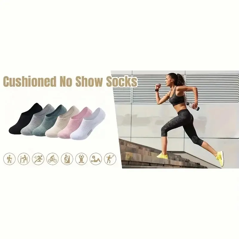 1/5 Pairs Women Invisible Low Cut Sports Socks Spring Summer Thin Style Sweat Absorbing Breathable Running Fitness Leisure Socks