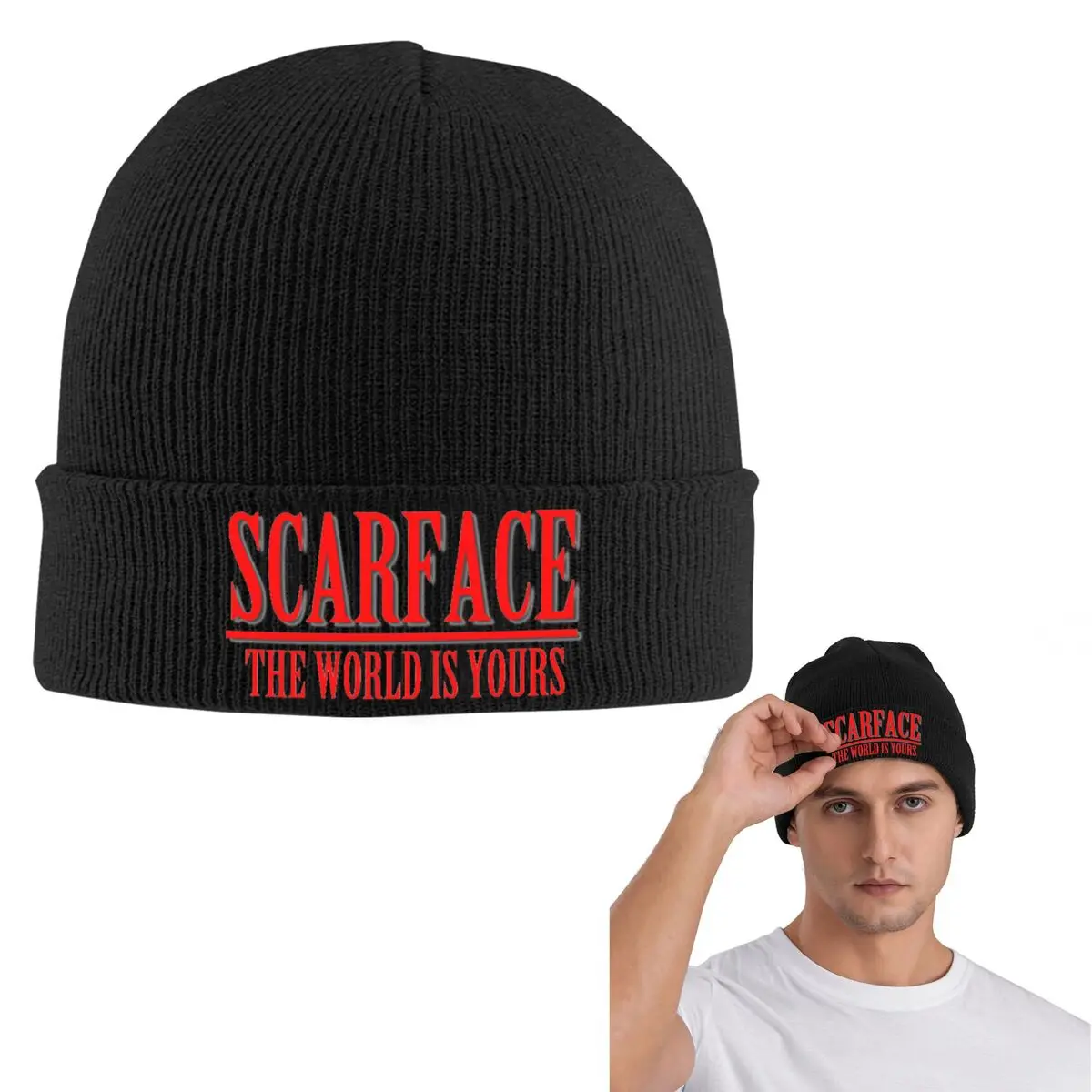 Scarface Logo Warm Knitted Cap Fashion Bonnet Hat Autumn Winter Outdoor Beanies Hats for Unisex Adult