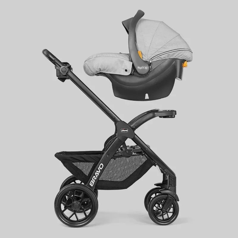 Chicco Bravo LE Trio Reisesystem, Bravo LE Schnell zusammenklappbarer Kinderwagen mit KeyFit 30-Reißverschluss-Kinderautositz