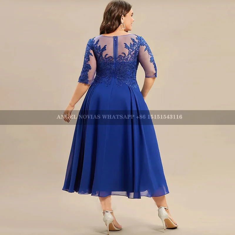 Plus Size Royal Blue Tea Length Mother of the Bride Dress Wedding Party Dress Vestidos De Fiestas Robes Invitee Mariage