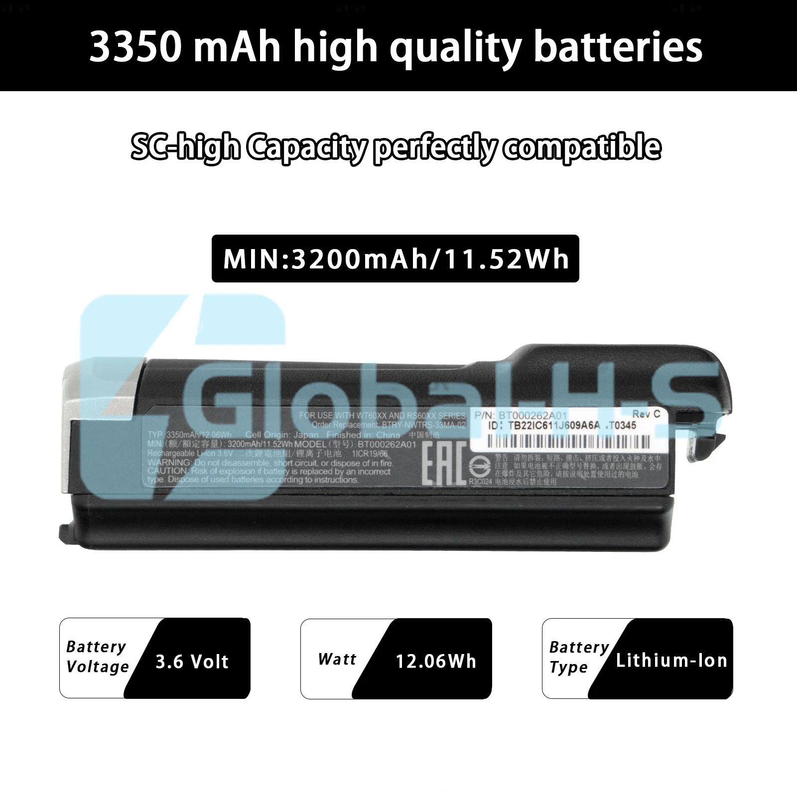 

БТ 000262 A01 Аккумулятор 3350 мАч BTRY-NWTRS-33MA-02 для Zebra Symbol WT6000 RS6000