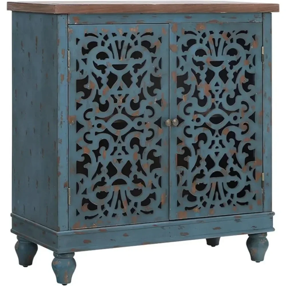 XMSJ Living Room Cabinet, Furniture, Feature Cabinets with Doors, Wooden Frames, Hollow Carved Floral Patterns