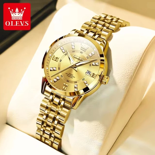 

OLEVS Elegant Women's Watch High Quality Original Business Waterproof Diamond Double Calendar Quartz Watch Women's Bracelet Set