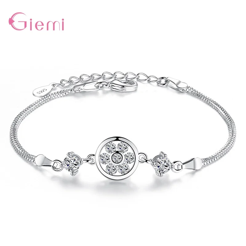 Exquisite 925 Sterling Silver Rotate Flower Crystal Zircon Adjustable Bracelet For Women Girls Anniversary Party Jewelry Gifts